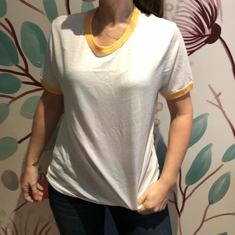 Ivory and yellow ringer tee